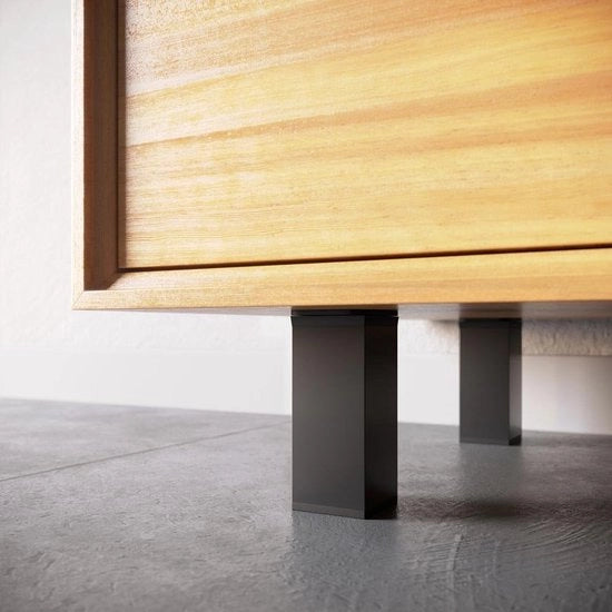 Supporti per mobili MFV1, regolabili in altezza, set da 8, profilo quadrato: 40 x 40 mm, colore: nero opaco, altezza: 120 mm (+ 20 mm), inclusi viti in legno di alta qualità