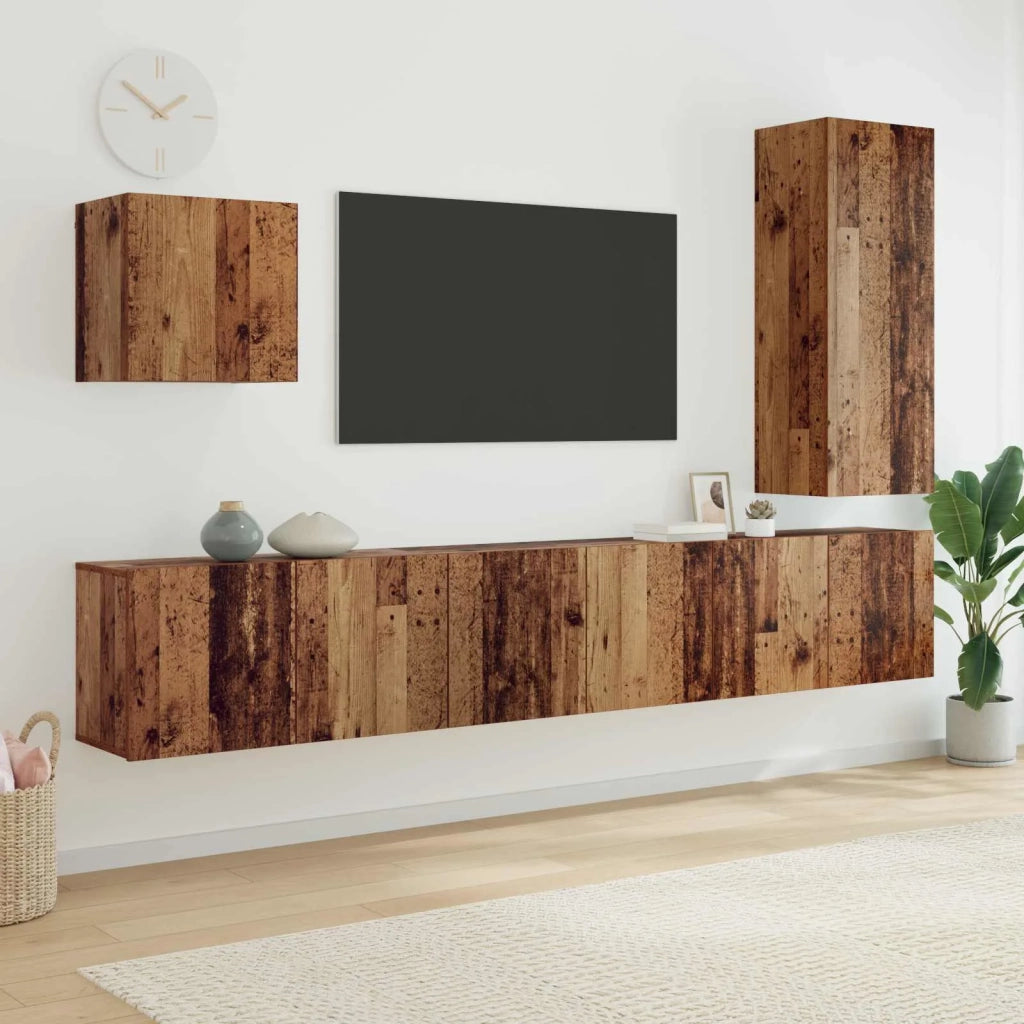 Unità TV da Parete 5 pcs Legno vecchio Legno multistrato