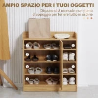 Armadio Scarpiera Salvaspazio e Moderno in Legno per 12 Paia con 4 Ripiani Aperti, 83x30x90 cm, Marrone Chiaro