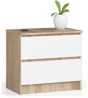 Comodino AKORD K60 Sonoma Quercia 60 cm 2 cassetti inserto frontale Bianco 60x40x55 cm