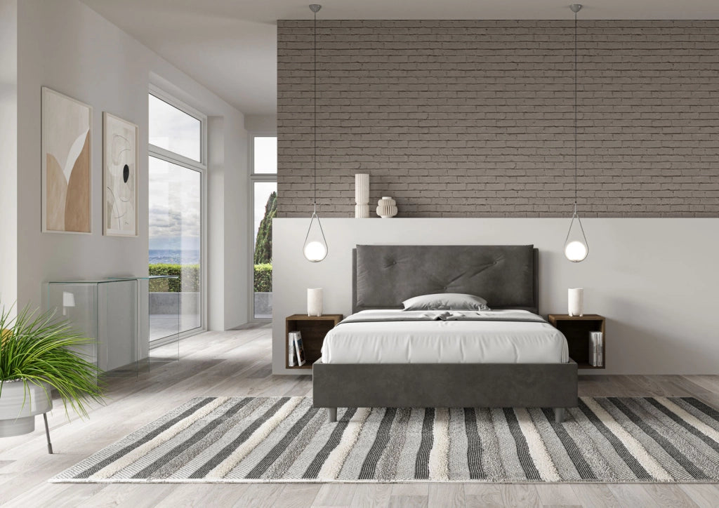 Letto Matrimoniale Francese 140x190 cm con Rete Imbottito in Microfibra Appia Large Grigio