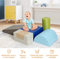 Set di 6 Blocchi per Bambini con Diverse Forme e Colori, Centro attività Palestrina Giocattolo per Arrampicata e Strisciamento (Grigio Chiaro)