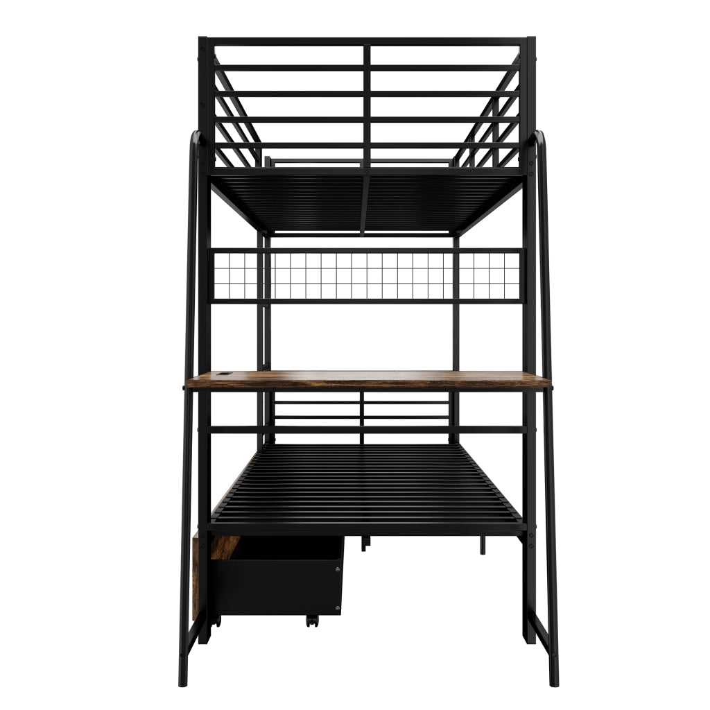 letto a castello metallo mdf nero 90 x 200 cm