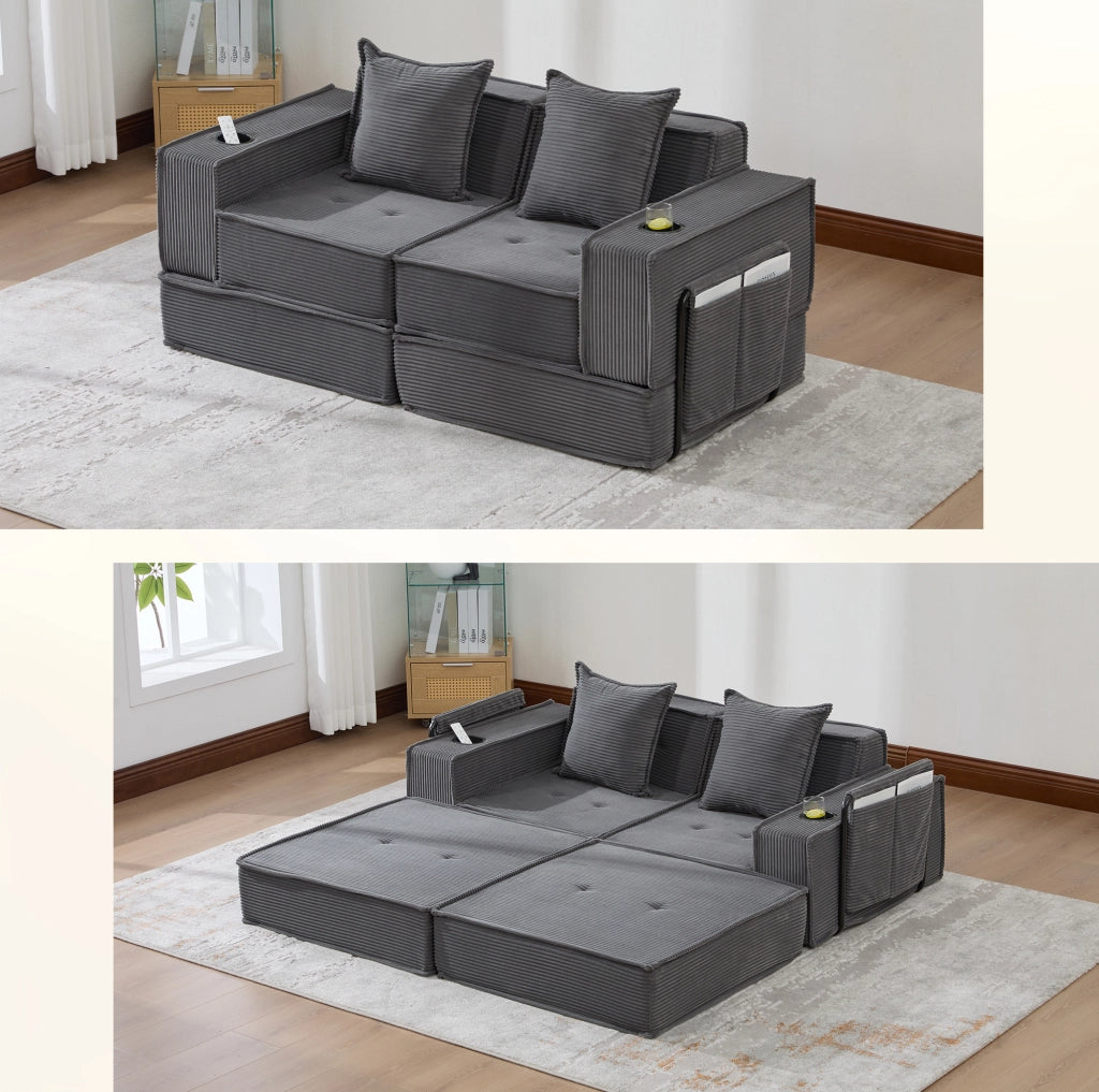 Divano pouf modulare in velluto a coste grigio scuro