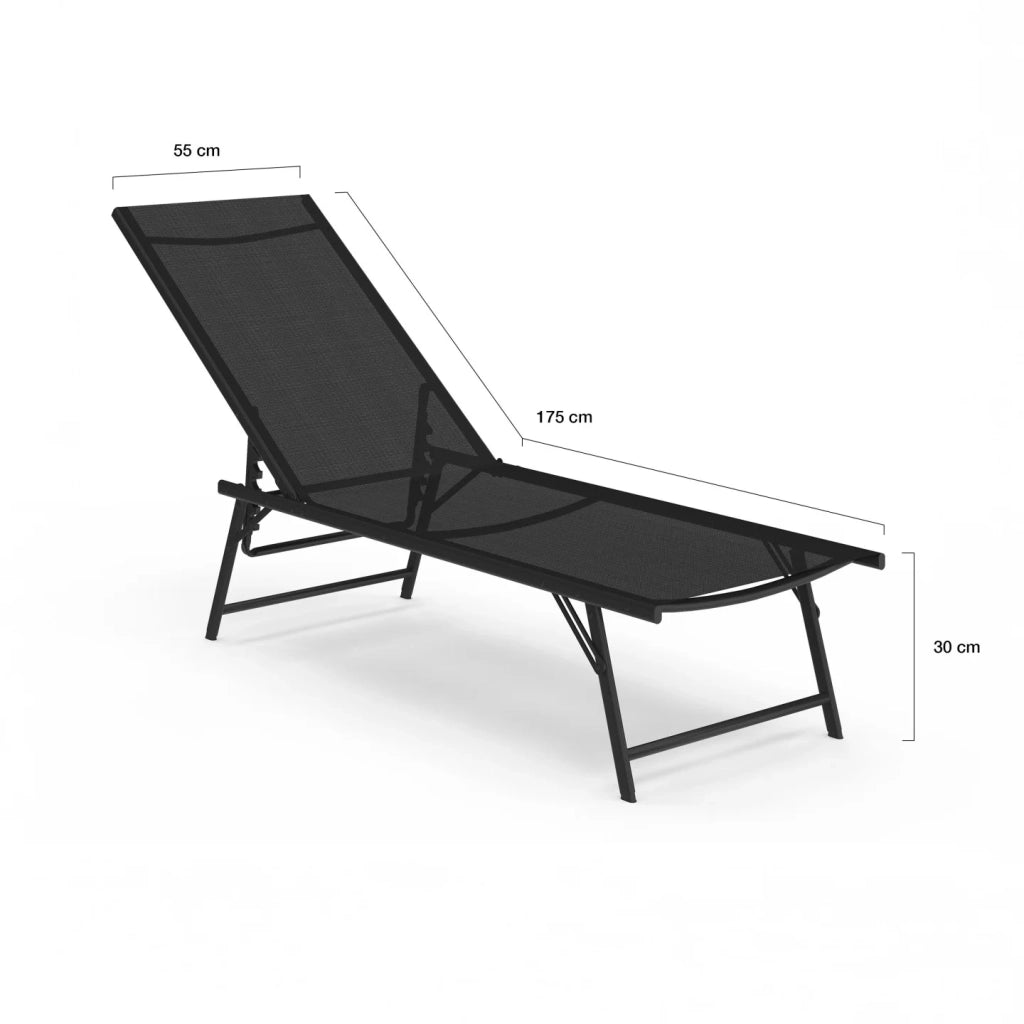 IDMarket - Set di 2 sedie da giardino reclinabili KAILUA in acciaio e tessuto nero
