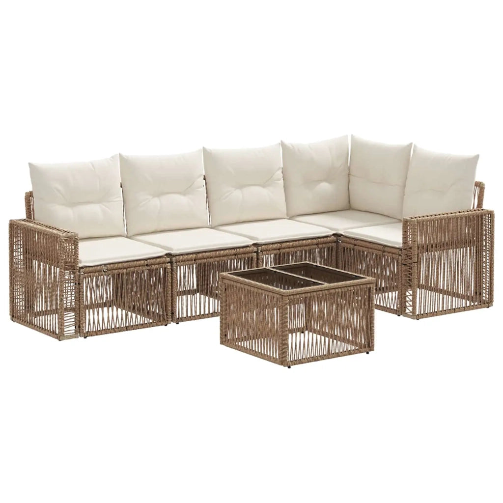 Set Divano da Giardino 6 pcs Beige e Bianco Crema polyrattan