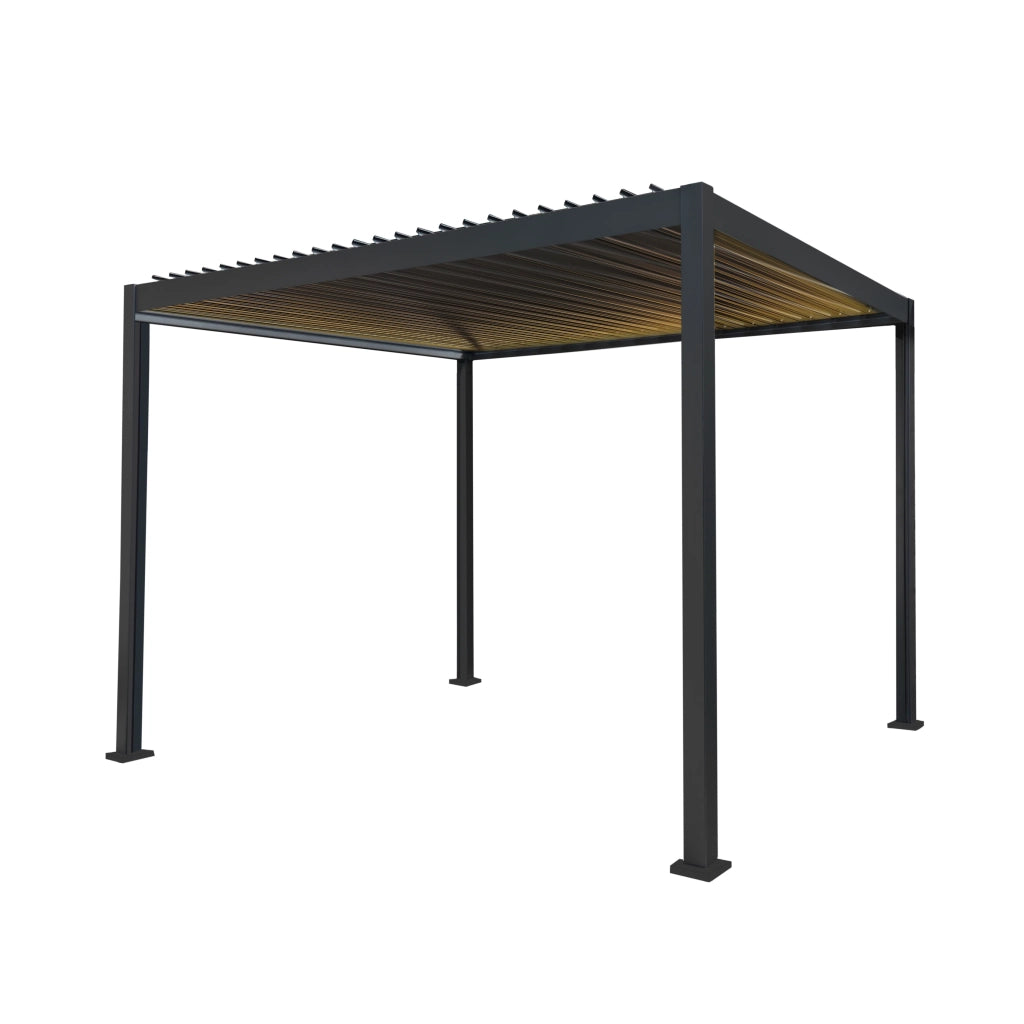 Pergolato in alluminio 3x3m grigio con luci LED e tetto regolabile