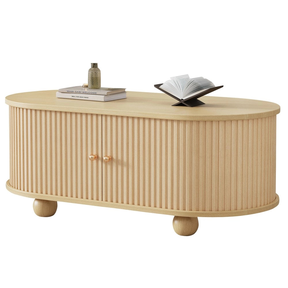 Tavolino Ovale da Salotto con Vano Contenitore e Ante Scorrevoli ¨C MINIMAL ¨C Legno