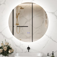 Specchio Bagno Ø60 cm con Luci LED Regolabili Interruttori Touch e Design Antiappannamento