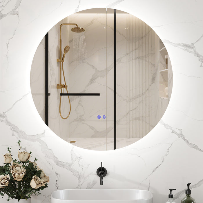 Specchio Bagno Ø60 cm con Luci LED Regolabili Interruttori Touch e Design Antiappannamento