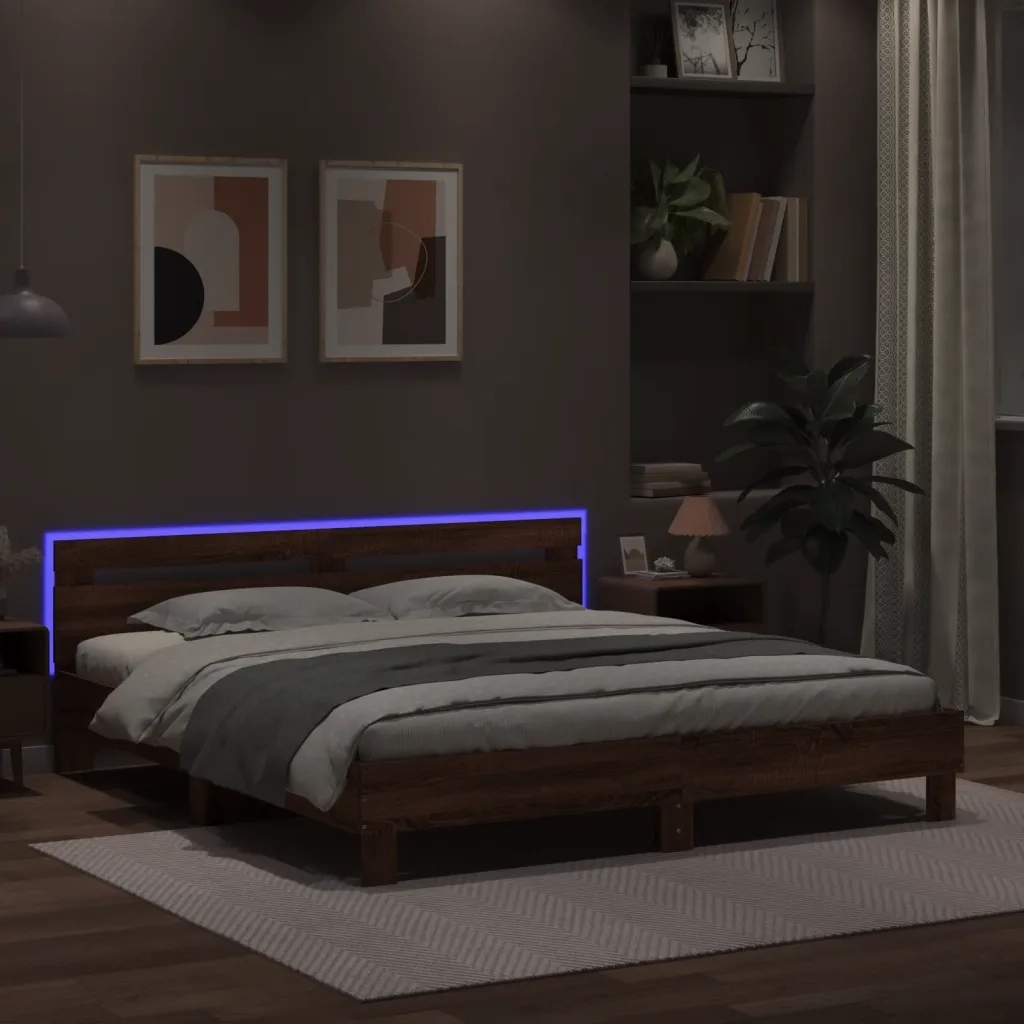 Giroletto con Testiera e LED Rovere Marrone 160x200 cm 3207538