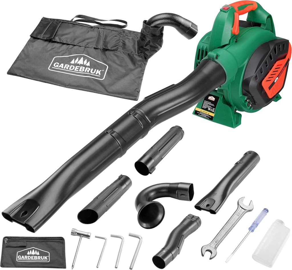 Monzana Soffiatore 3in1 a Benzina 7000 rpm Sacco 45L Attrezzi Aspiratore Trituratore Aspirafoglie Verde
