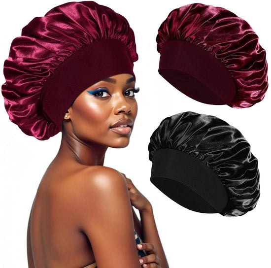 Set di 2 Fasciatura per Capelli in Satin - Piumoni per Dormire - Tessuto Zucchero - Banda Elastica 31 cm