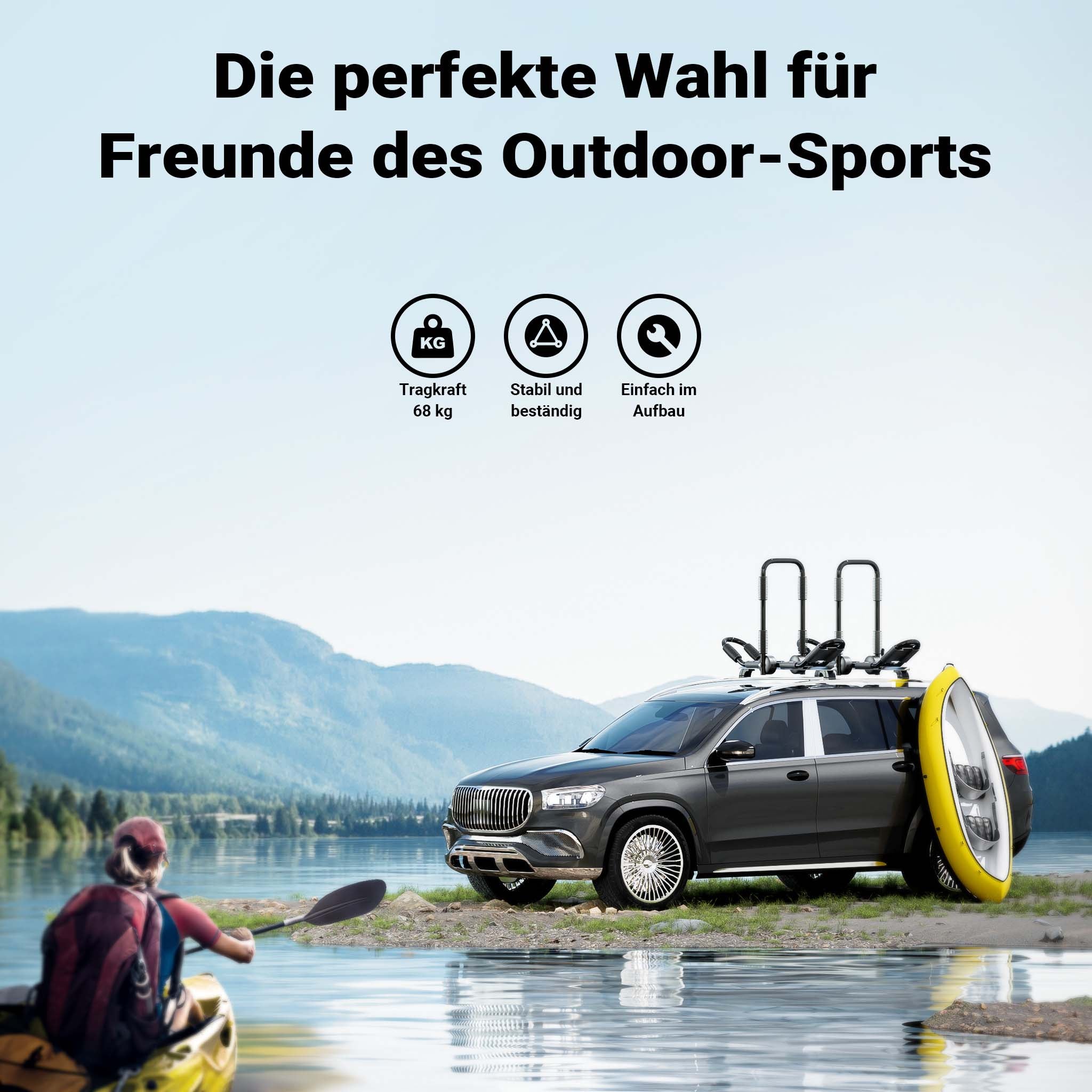 Porta kayak da auto a forma di J 2 pz. Ripiegabili In alluminio Porta canoa/kayak Cinghie incl.