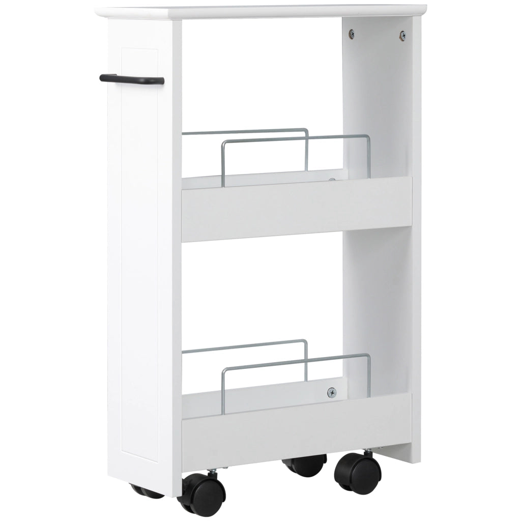 Carrello Multiuso in Legno MDF con Ruote ¨C zephmum ¨C Bianco 42.5x20.3x66.7cm
