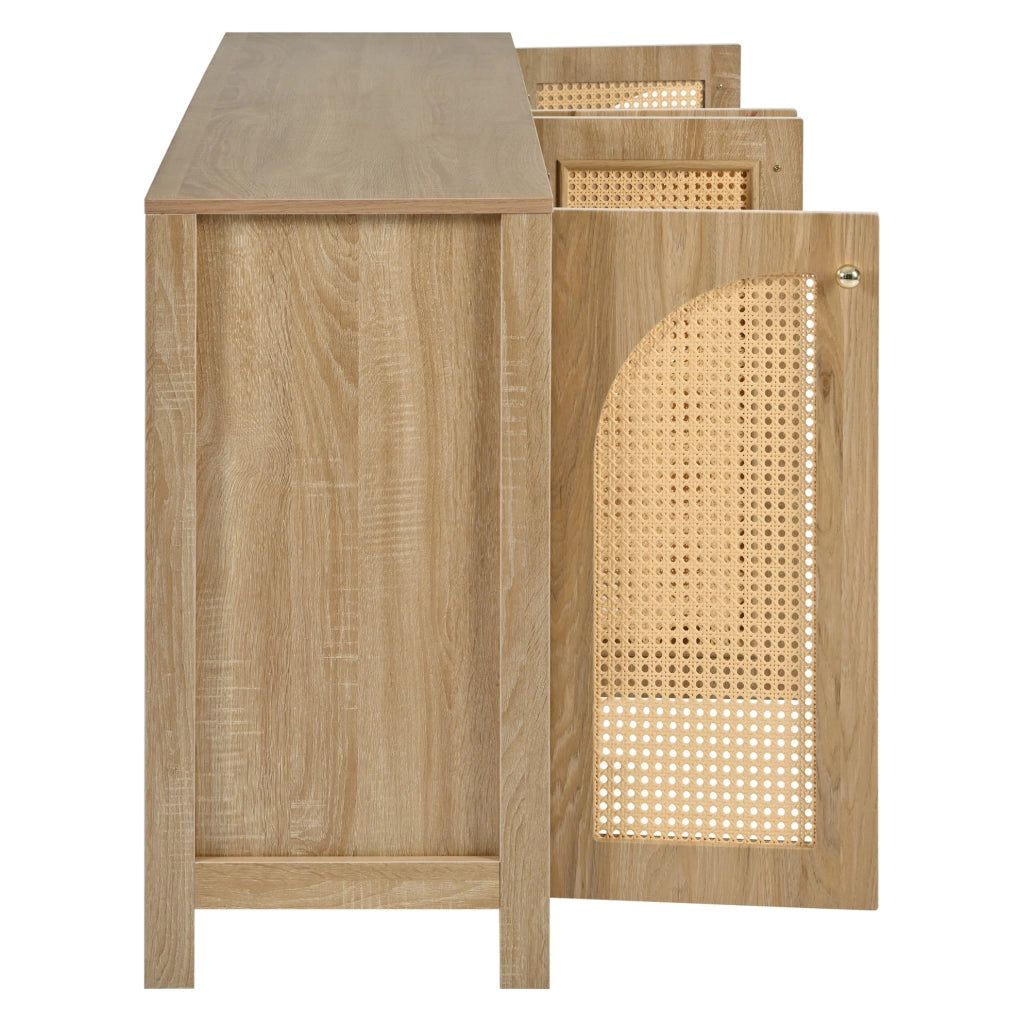 Madia 4 ante con inserti in rattan PE e ripiano regolabile; MDF colore naturale