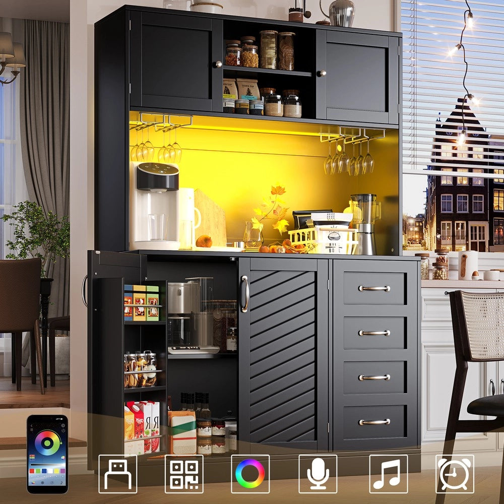 Mobile Buffet con LED, Cassetti e Ripiani ¨C Xylo ¨C Verde/Nero/Bianco, 120x40x188
