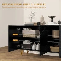 Mobile Contenitore con 2 Armadietti e Ripiano Regolabile, in Truciolato e Metallo, 120x40x75 cm, Nero e Oro