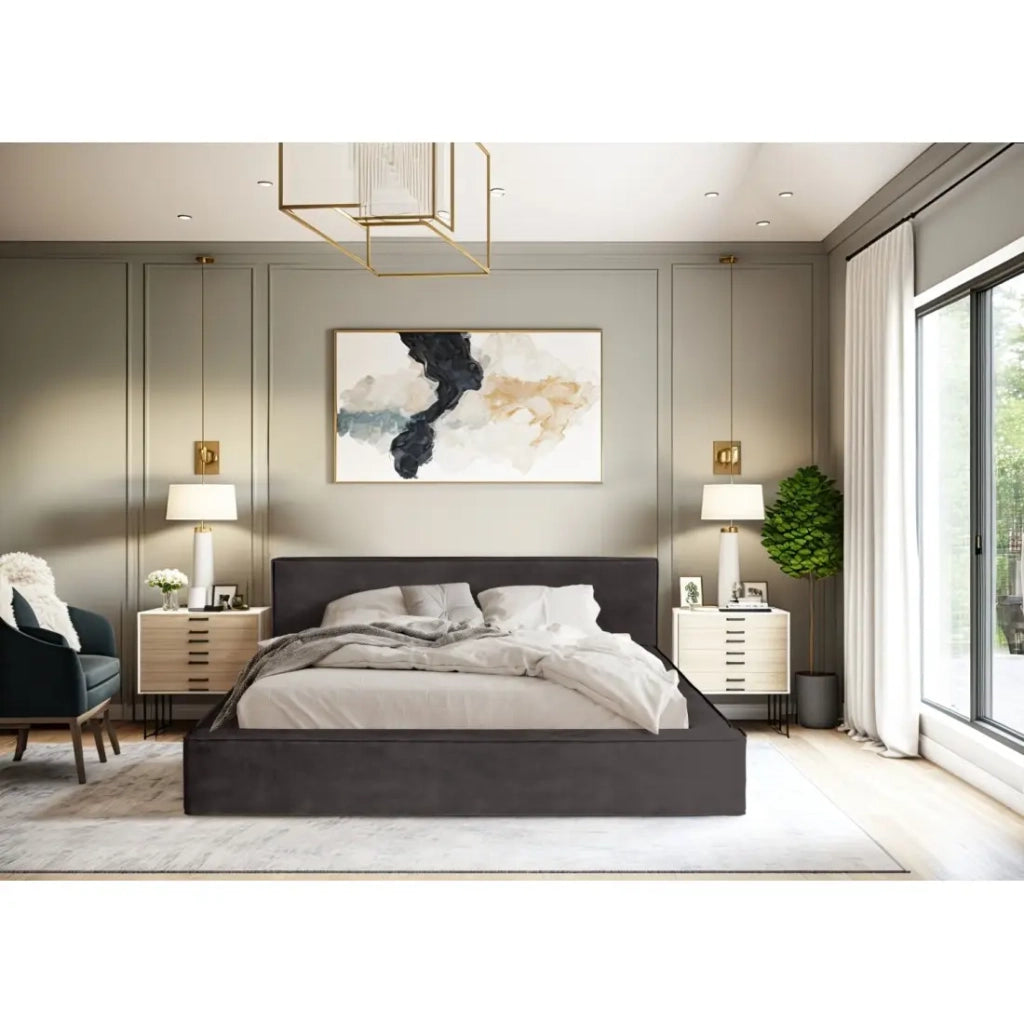 Letto contenitore VELORA – Grigio antracite – 180x200 cm – Tessuto velluto morbido – Rete sollevabile – Spazio di stoccaggio integrato