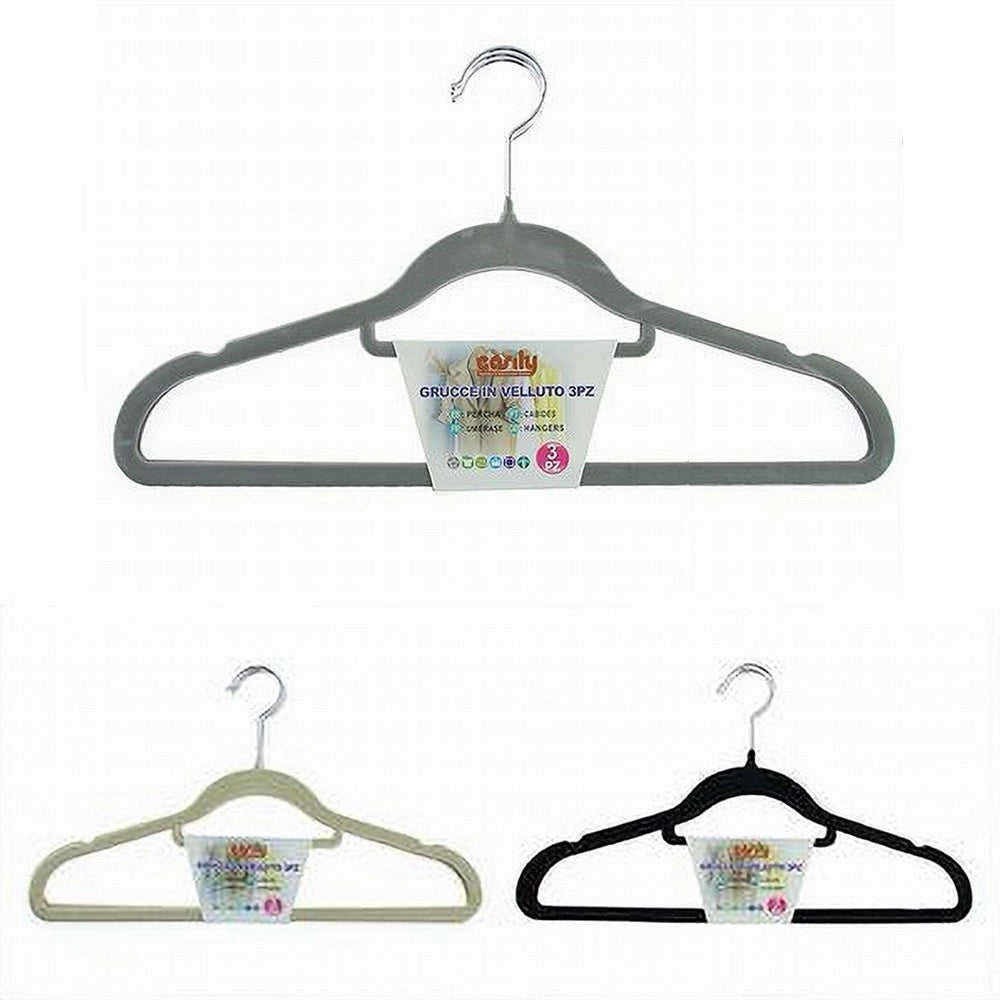 Trade Shop - Set 3pz Grucce Stampelle Appendiabito Velluto Vestiti Pantaloni Vari Colori 10463 -