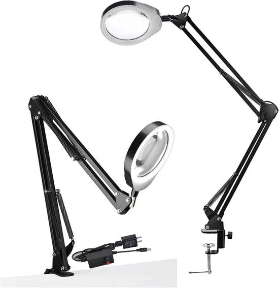 Verglassatore con Luce - Verglassatore - Lampada da Scrivania - Illuminazione a Led - 5x Lenti di Amplificazione - USB - Controllo Tattile alla Testa - 64 Lampade a Led - Nero