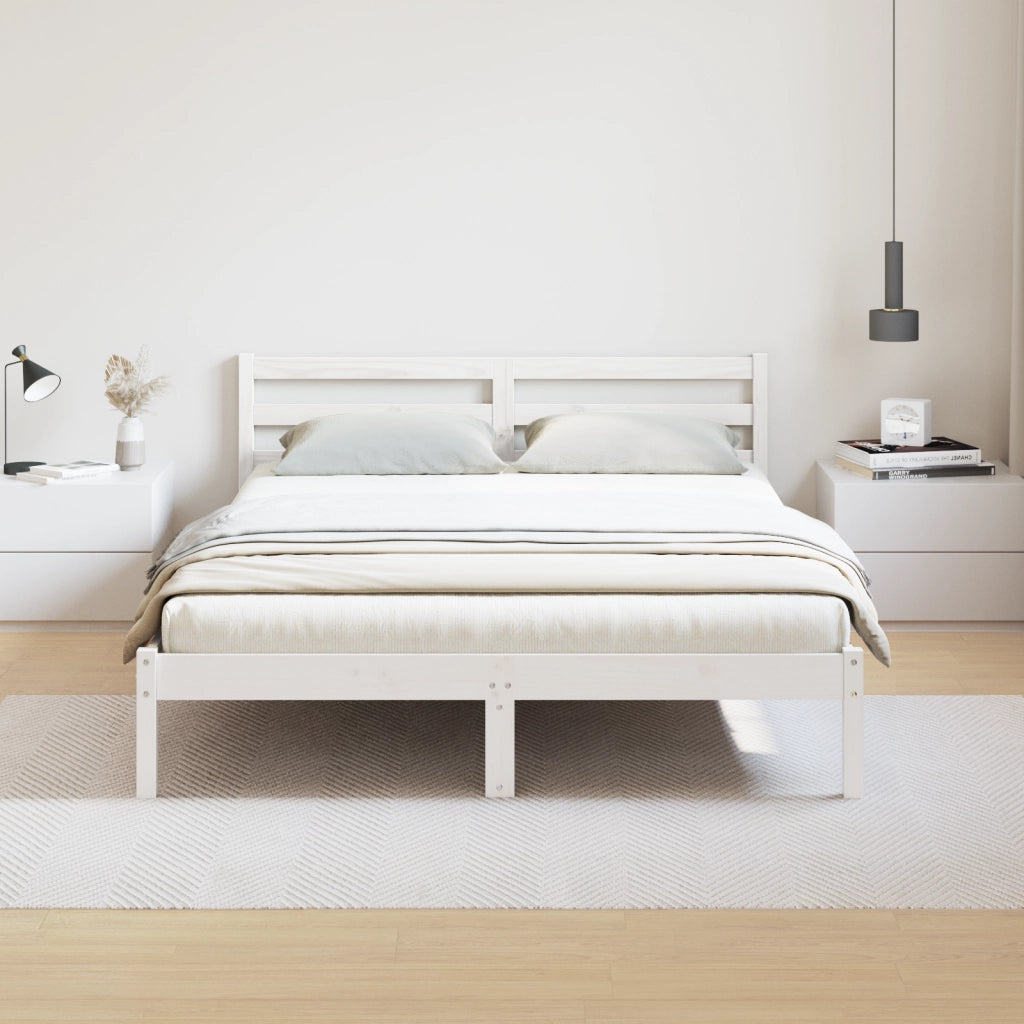 Struttura del letto con testiera Bianca 140x220 cm Legno massello di pino