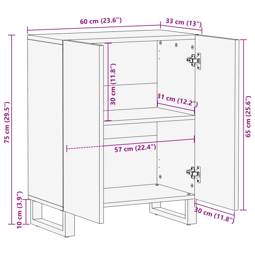 Credenza 60x33.5x75 cm in legno massello di mango
