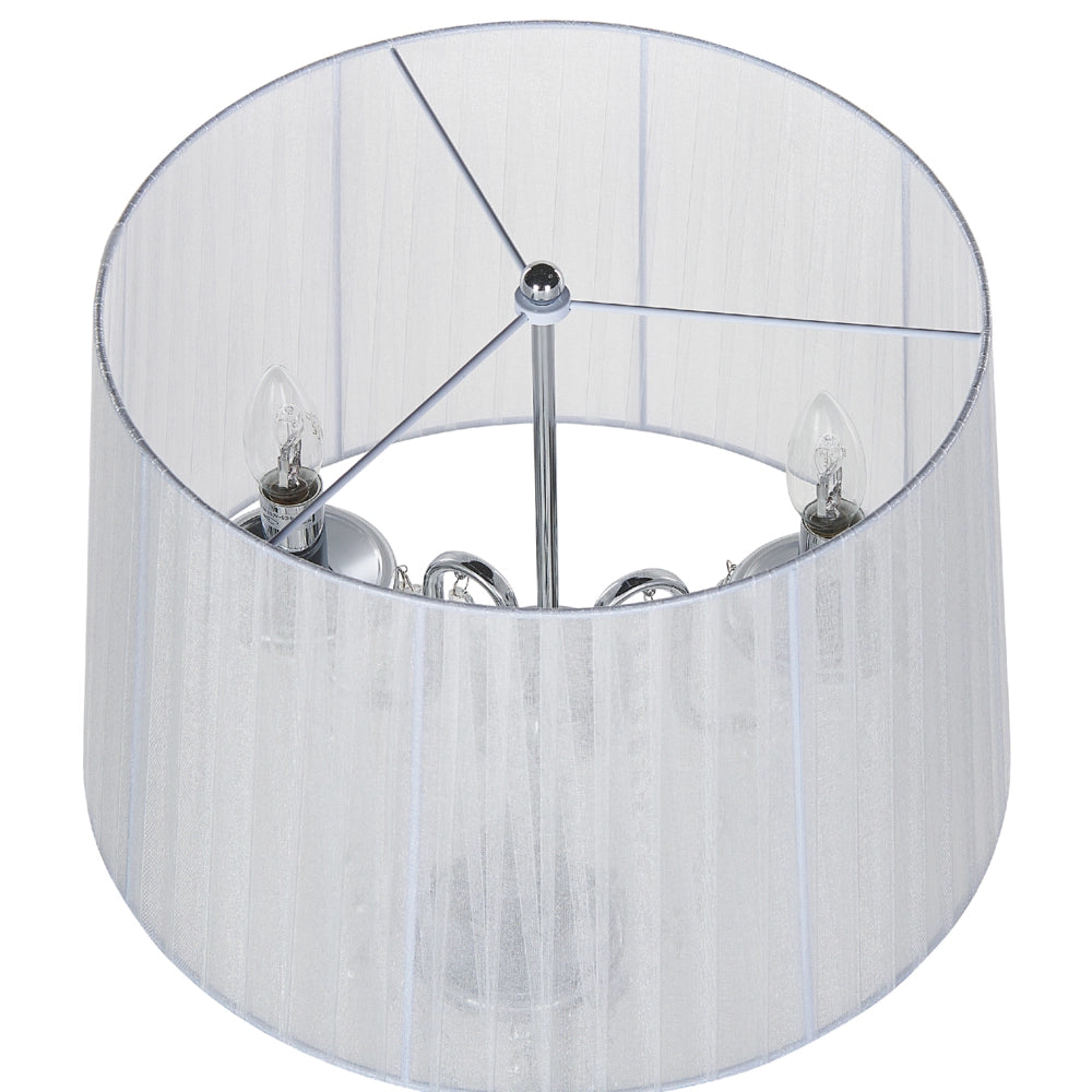 Lampada da terra in policotone bianco 165 cm con paralume a tamburo e perline di cristallo