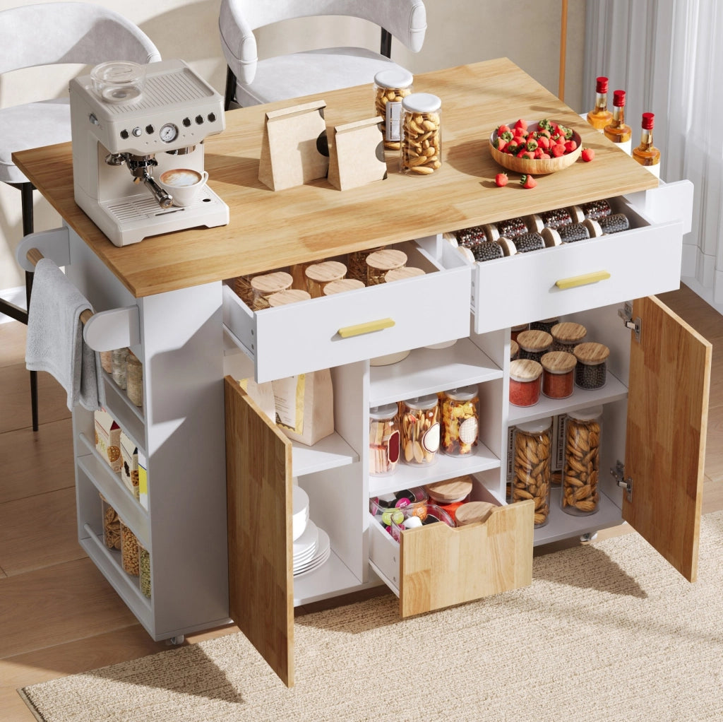 Isola da cucina mobile con piano pieghevole e cassetti