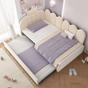 Letto divano con letto estraibile 90 × 200 cm et 90 × 190 cm, senza materasso, in velluto, beige per cameretta e ospiti
