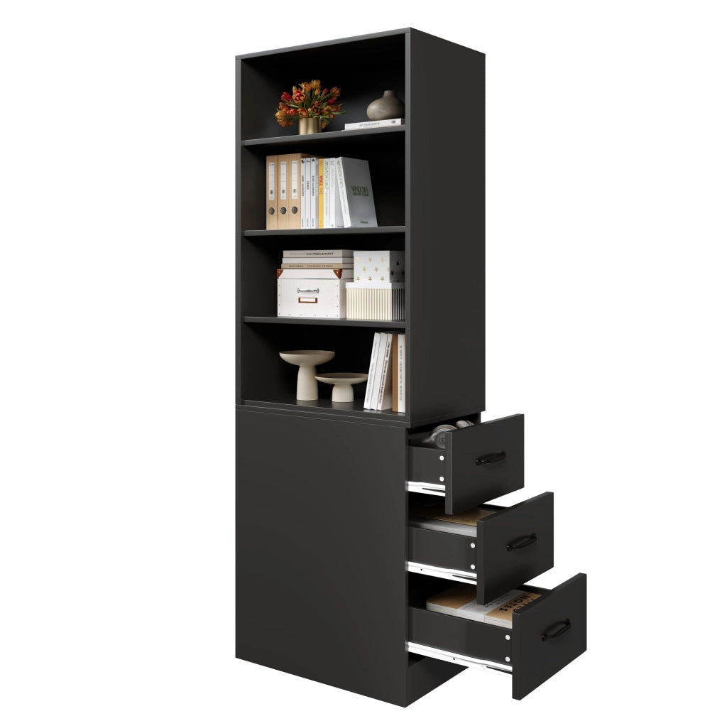 Libreria stretta da 180 cm con 3 cassetti laterali; 60x38x180 cm; nero; in truciolare