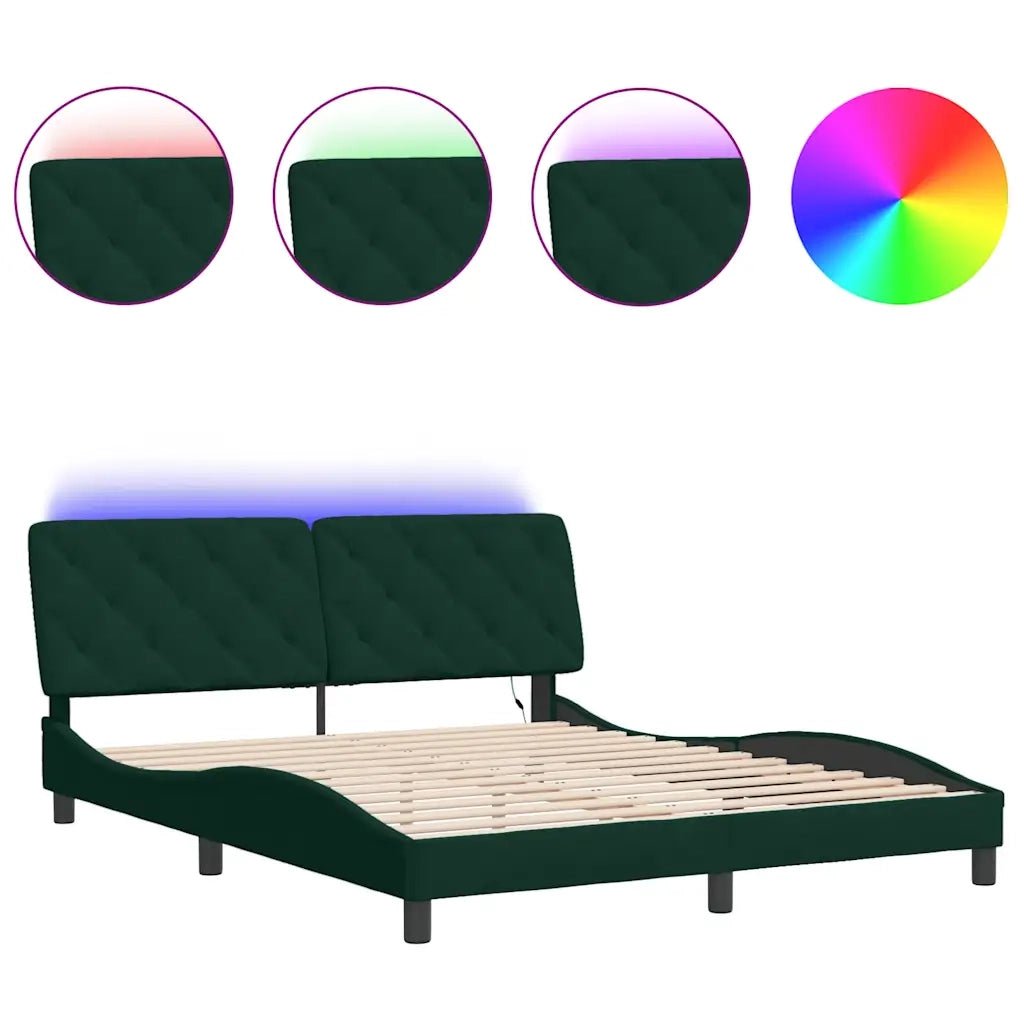 Giroletto con LED senza Materasso Verde Scuro 160x200 cm in Velluto 3213864