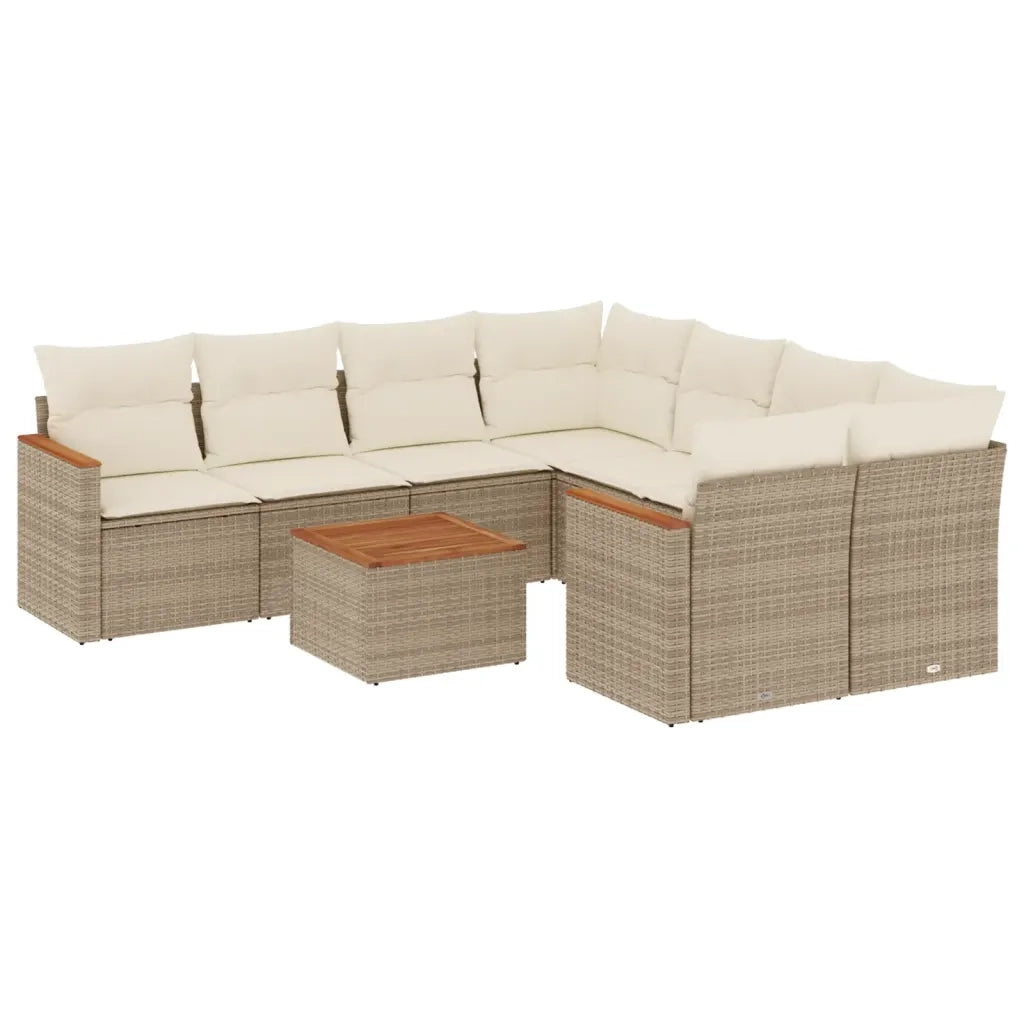 Set Divano da Giardino 9 pz con Cuscini Beige in Polyrattan 3225827