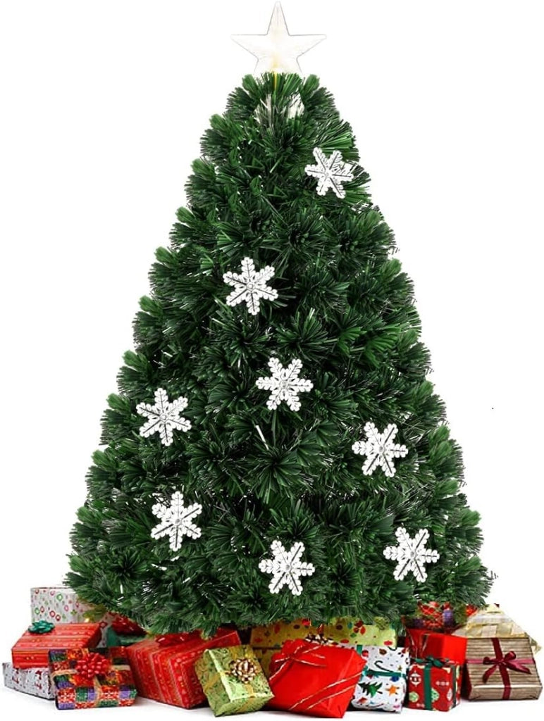 Albero di Natale Artificiale con LED e Adattatore, Albero Natale con Fibre di Vetro, Supporto in Ferro, Rami Spessi, Abete Artificiale Realistico (180 cm 28 LED)