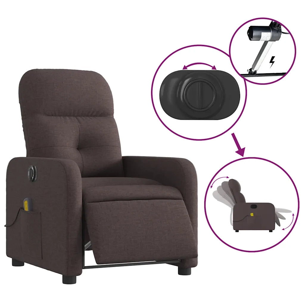 Divano Sedia-Poltrona Massaggio Reclinabile Elettrica Marrone Scuro Tessuto 608056