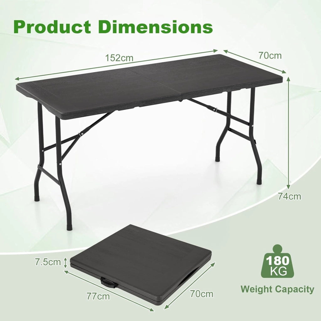 Tavolo pieghevole da campeggio, tavolo portatile in HDPE con telaio in metallo, tavoli da picnic con carico di 180 kg, maniglia di trasporto, per spiaggia, feste, barbecue, 152 x 70 x 74 cm