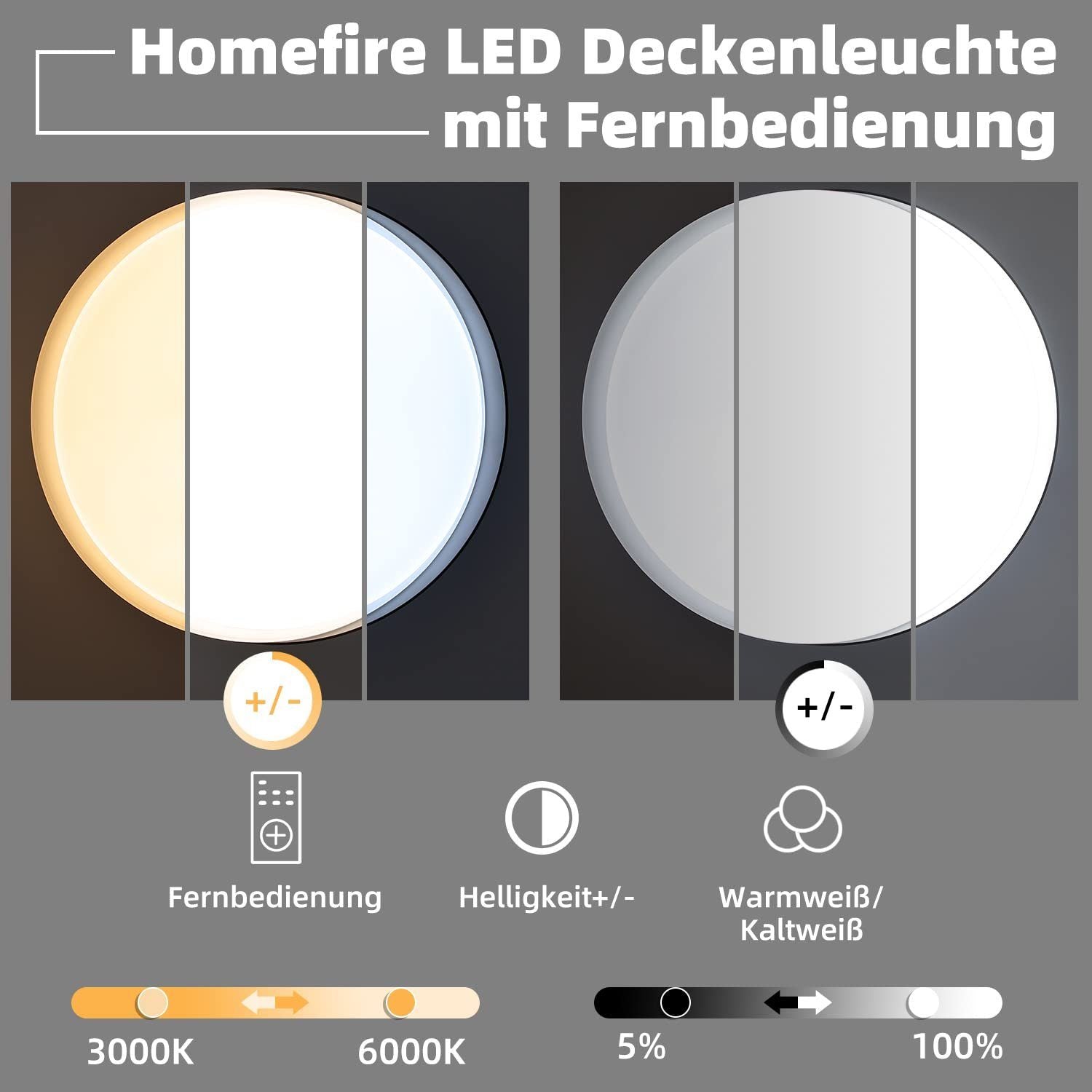 ZMH Lampada da soffitto plafoniera LED moderna nera 36W dimmerabile telecomando