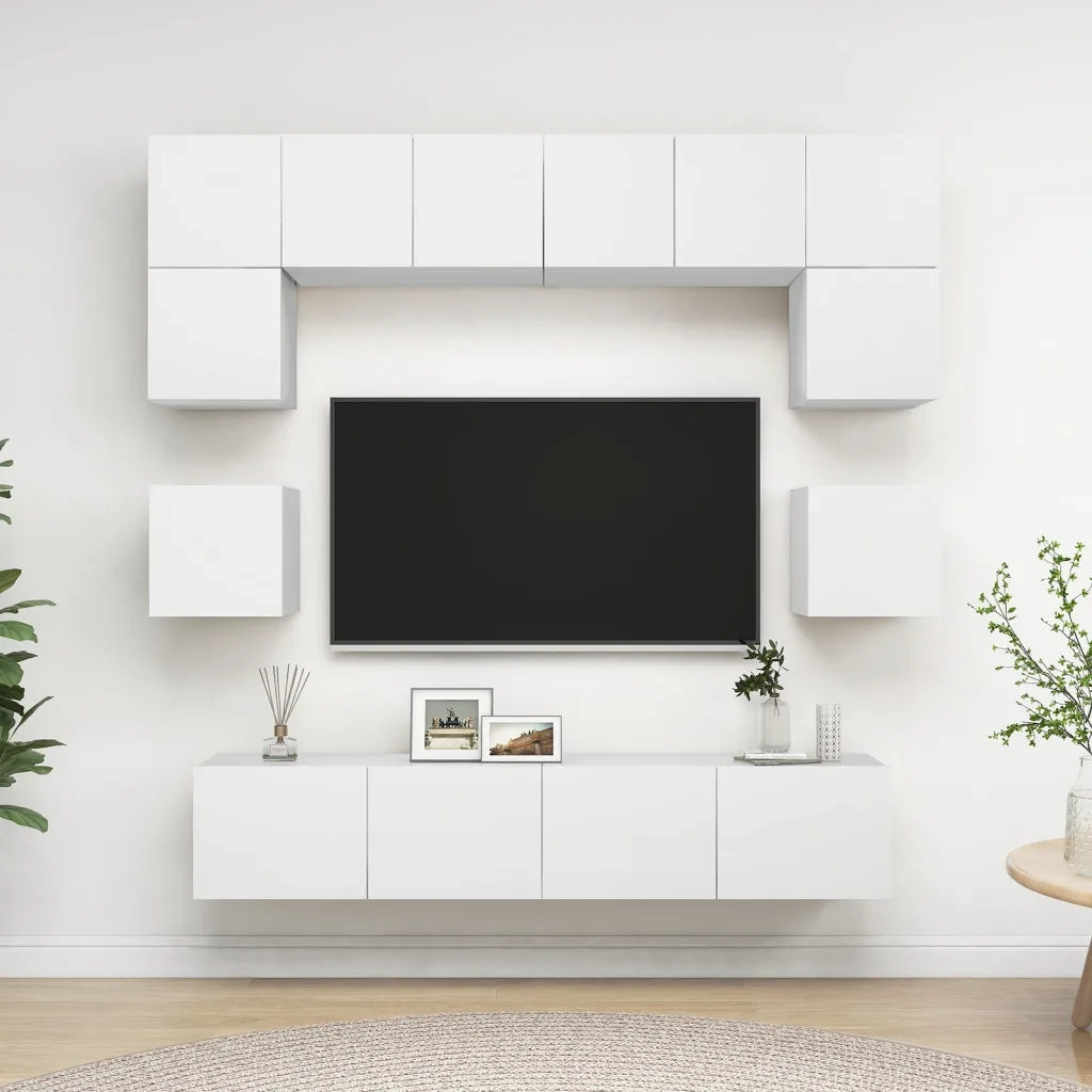 Set Mobili Porta TV 8 pz Bianco in Legno Multistrato 3078691