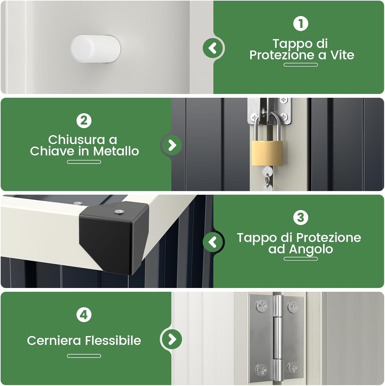 Casetta da Giardino 1 m², Capanno Attrezzi in Metallo Zincato con Porta Bloccabile e Tetto Inclinato, Struttura a Scatto Pratica, Armadio da Esterno con Kit di Viti di Espansione e Tappo