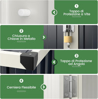 Casetta da Giardino 1 m², Capanno Attrezzi in Metallo Zincato con Porta Bloccabile e Tetto Inclinato, Struttura a Scatto Pratica, Armadio da Esterno con Kit di Viti di Espansione e Tappo