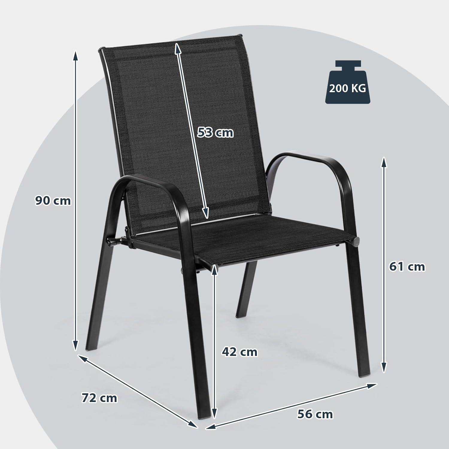 Set di 2 Sedie da Giardino, Sedie da Giardino per Patio in Textilene, con Braccioli Curvi, Telaio in Metallo, Sedia da Bistrot Portata 200 kg, Per Giardino Patio, 56 x 72 x 90 cm (Nero)