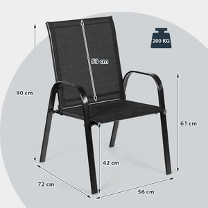 Set di 2 Sedie da Giardino, Sedie da Giardino per Patio in Textilene, con Braccioli Curvi, Telaio in Metallo, Sedia da Bistrot Portata 200 kg, Per Giardino Patio, 56 x 72 x 90 cm (Nero)