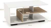 COSTWAY Tavolino da Caffè Rettangolare, Tavolo da Salotto Moderno con Mensola Centrale a Forma di L, Tavolino a 3 Livelli per Soggiorno, Sala di Ricevimento e Ufficio (Bianco)
