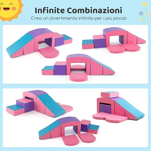 6 Blocchi di Schiuma per Arrampicata, Gioco Morbido per Bambini, Set di Costruzioni Colorate per Arrampicarsi e Strisciare con Tunnel, Scale e Rampetta per Bambini 12 Mesi + (Viola)