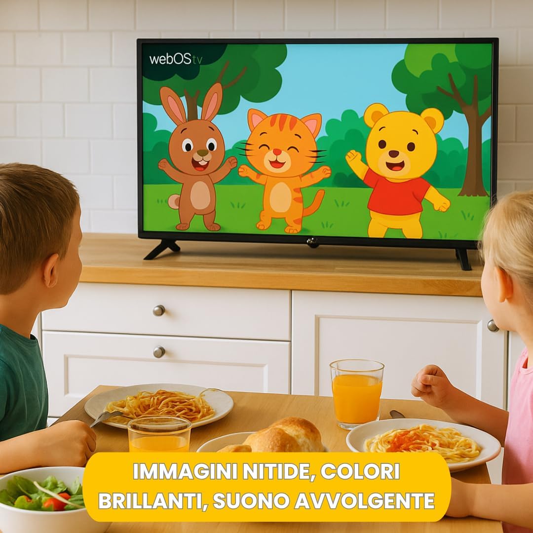 JCL Smart TV 32 Pollici HD Ready (720p), Sistema webOS TV 8.1, WiFi/Ethernet, Netflix & YouTube, Triplo HDMI, DVB-T/T2/C/S/S2, Attacco VESA