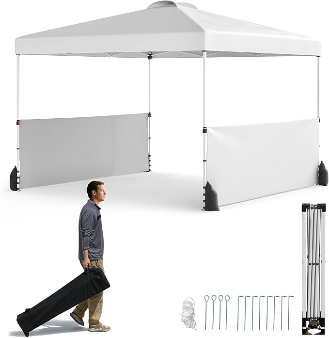 Gazebo Pieghevole 3 x 3 m da Esterno Impermeabile, Gazebo da Esterno con Borsa da Trasporto con Ruote, Tenda Pop-up Regolabile in Altezza per Giardino, Spiaggia, Feste e Barbecue (Bianco)