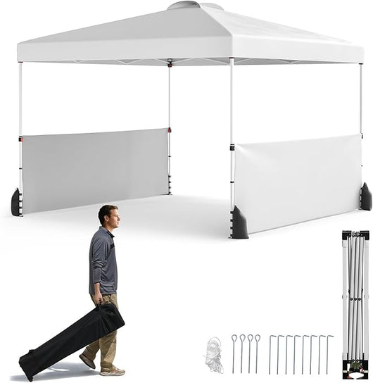Gazebo Pieghevole 3 x 3 m da Esterno Impermeabile, Gazebo da Esterno con Borsa da Trasporto con Ruote, Tenda Pop-up Regolabile in Altezza per Giardino, Spiaggia, Feste e Barbecue (Bianco)
