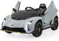 12 V Lamborghini Macchina Elettrica per Bambini, Auto Elettrica Cavalcabile con Telecomando Luci Ammortizzatori a Mola, 3 Velocità, per Bambini 3-8 Anni, 2-4 Km/h (Grigio)