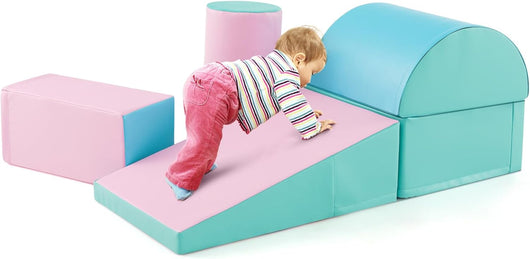 Set di 5 Blocchi con Diverse Forme e Colori, Giocattolo per Arrampicata e Strisciamento, Aiuta i Bambini a Crescere (Verde e rosa chiaro)