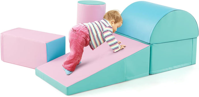 Set di 5 Blocchi con Diverse Forme e Colori, Giocattolo per Arrampicata e Strisciamento, Aiuta i Bambini a Crescere (Verde e rosa chiaro)